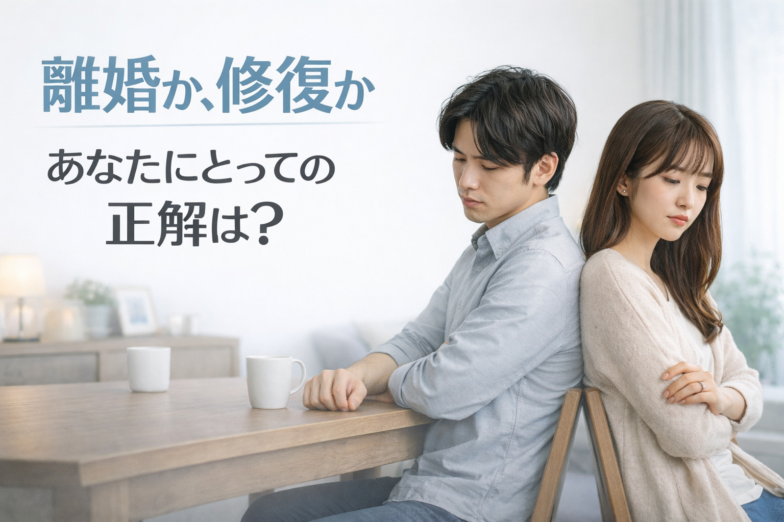 離婚か修復かで悩む夫婦と選択の正解を問いかけるイメージ画像