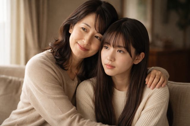 母親との距離が近過ぎて息苦しさを感じている娘のイメージ（親子共依存）