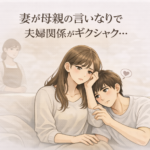 母親の影響を強く受ける妻と、距離が生まれる夫婦関係を表したイラスト
